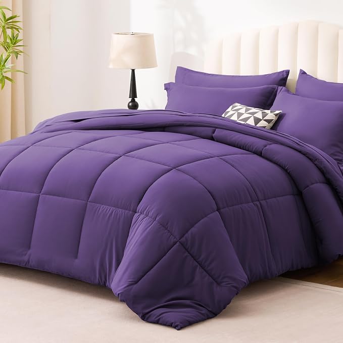 Love's cabin Queen Comforter Set Dark Purple, 7 Pieces Queen Bed in a Bag - Image 2