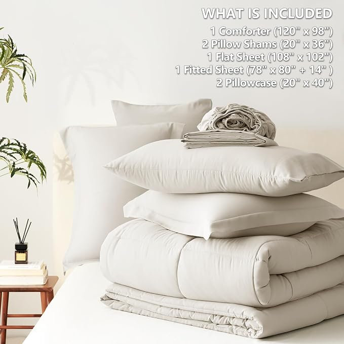 CozyLux Oversized King Comforter Sets Beige, 7 Pieces Bed in a Bag, 120x98 Box - Image 7