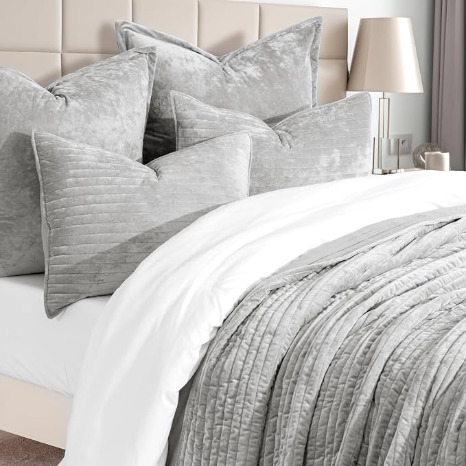 EVERGRACE Velvet Quilt Set Queen Size, Luxurious Soft Striped Channel Bedding - Image 4