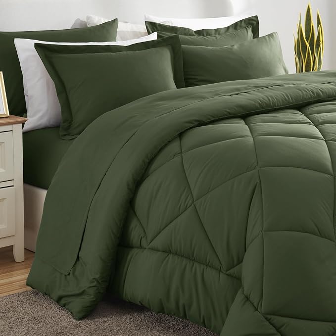 CozyLux Queen Comforter Set Olive Green - Image 11