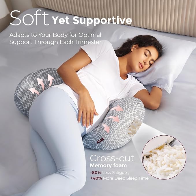 Momcozy Portable Pregnancy Pillow –Memory Foam W Shaped Maternity Great Support - Image 3