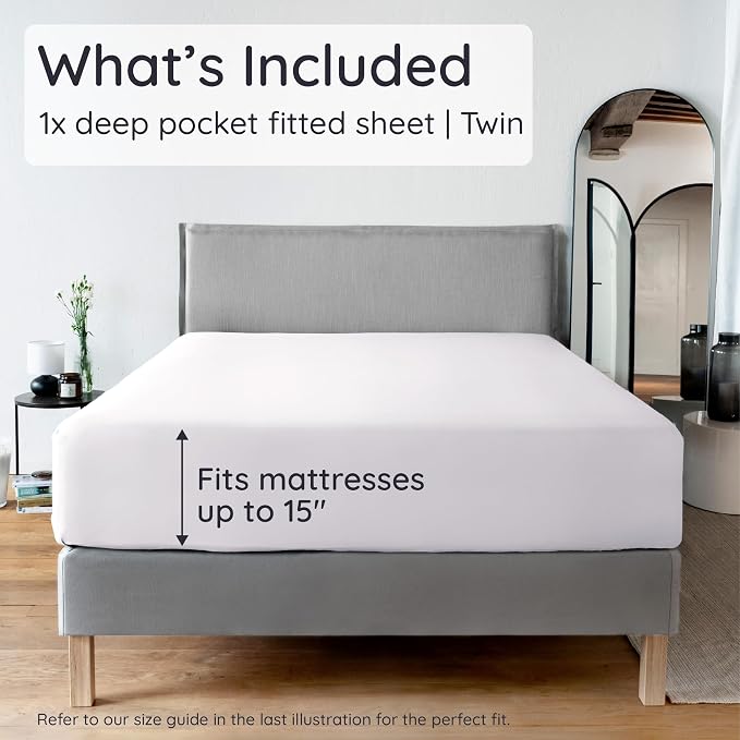 Bambaw 100% Viscose Derived from Bamboo Fitted Sheet Twin Size, 15’’ Deep - Image 2