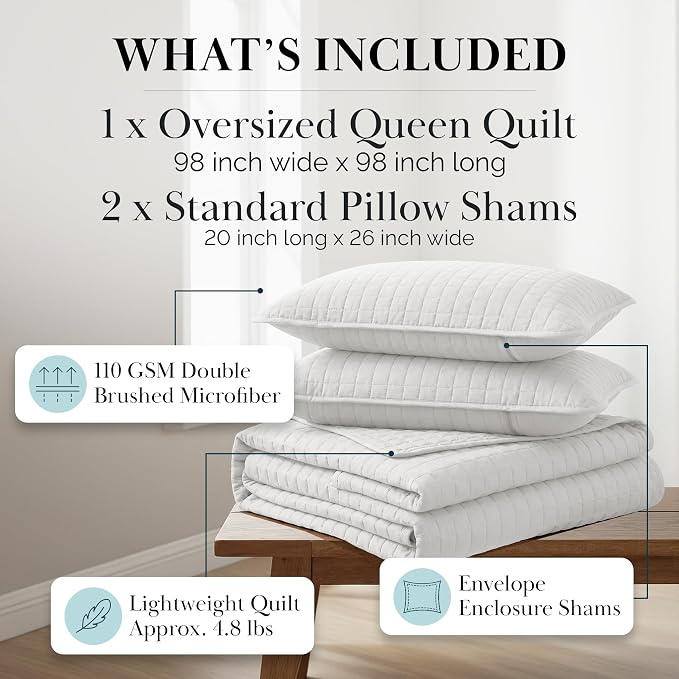 Southshore Fine Living, Inc. White Queen Quilt Bedding Set, Dual Fit Luxury - Image 2