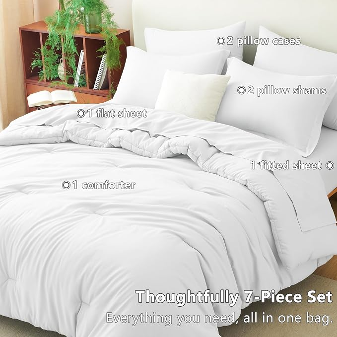CozyLux Full Comforter Set White, 7 Pieces Bed in a Bag Soft Bedding Comforter - Image 6
