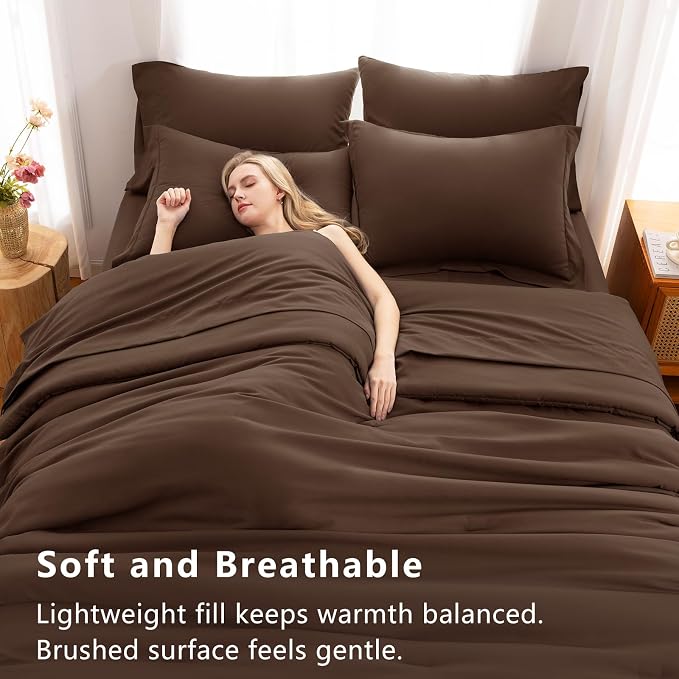 CozyLux Full Size Comforter Sets Brown, 7 Pieces Bed in a Bag Full Comforter Set - Image 5