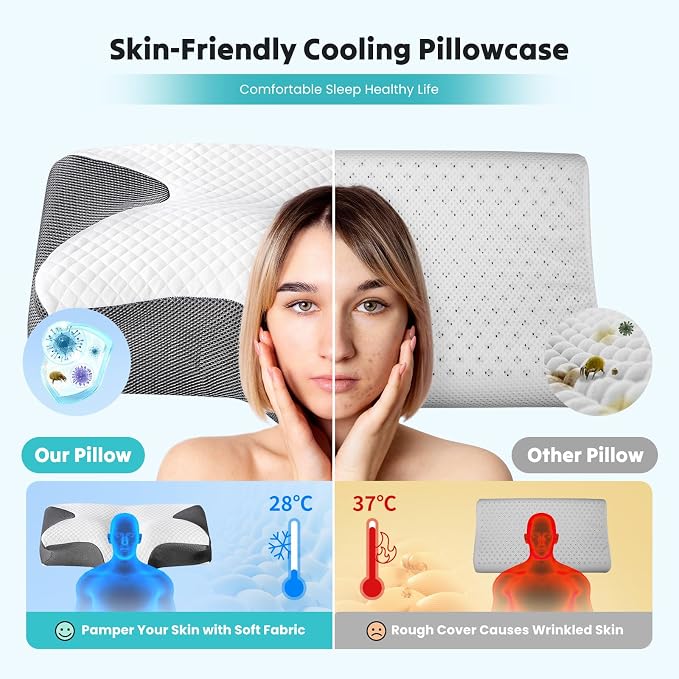 DUMOS Cervical Neck Pillow for Sleeping, Cooling Ergonomic Memory Foam Pillow - Image 3