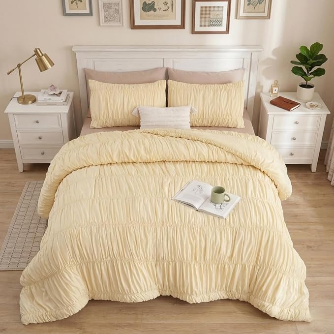 weigelia Cinched Comforter Set King – Soft Girl Ruched Bedding Set, Apartment & - Image 8