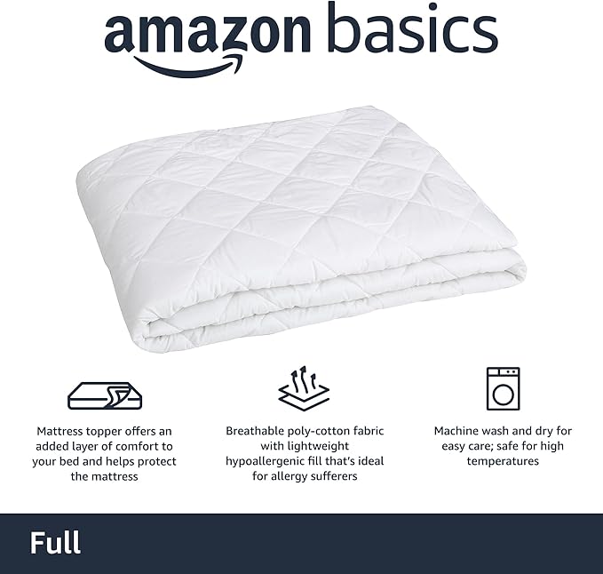 Amazon Basics Hypoallergenic Quilted Mattress Topper Pad, Cover 18 Inches Deep - Image 2