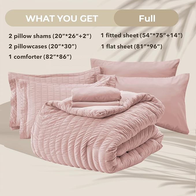 HYMOKEGE Rose Gold Full Size Comforter Sets Seersucker 7 Pieces, All Season - Image 5