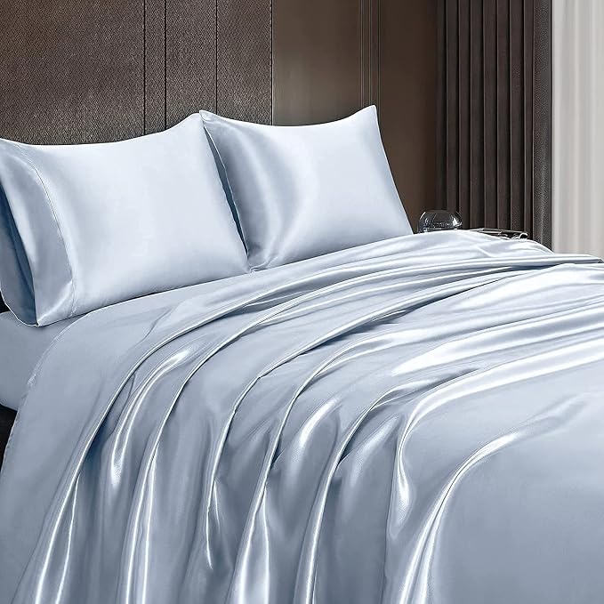 Homiest Baby Blue Satin Flat Sheet King - Image 6