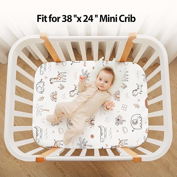Baby Mini Crib Sheets Boy, Portable 38”x26” Pack and Play Sheets Fitted - Image 5