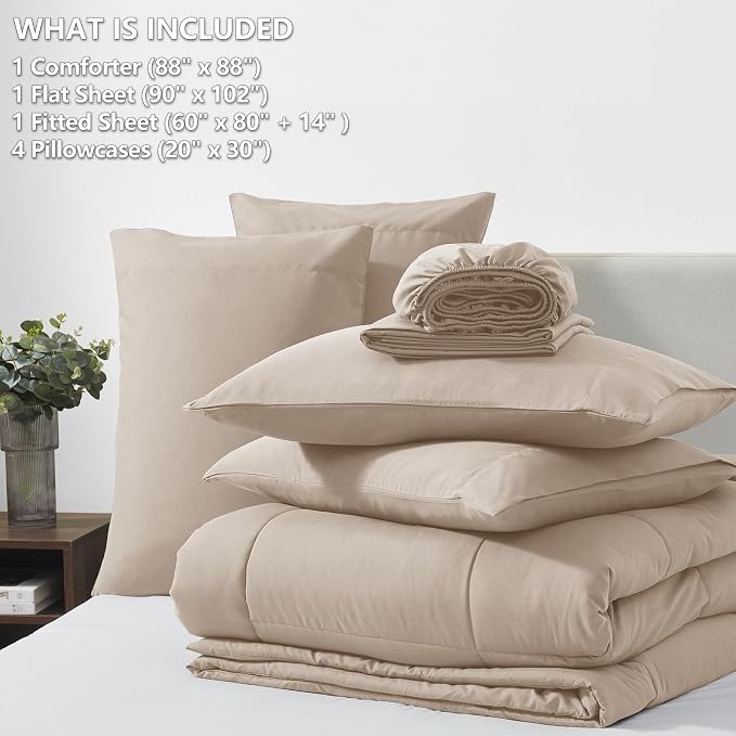 CozyLux Queen Comforter Set Wheat, 7 Pieces Bed in a Bag, Wheat Comforters - Image 6