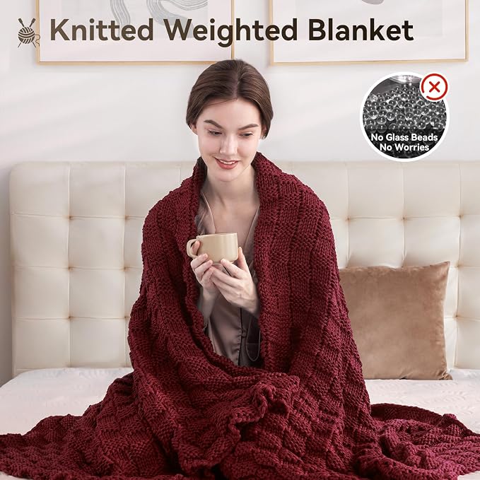 Knitted Weighted Blanket for Adult, No Beads Heavy Blanket 60” x 80'' 17lbs - Image 5