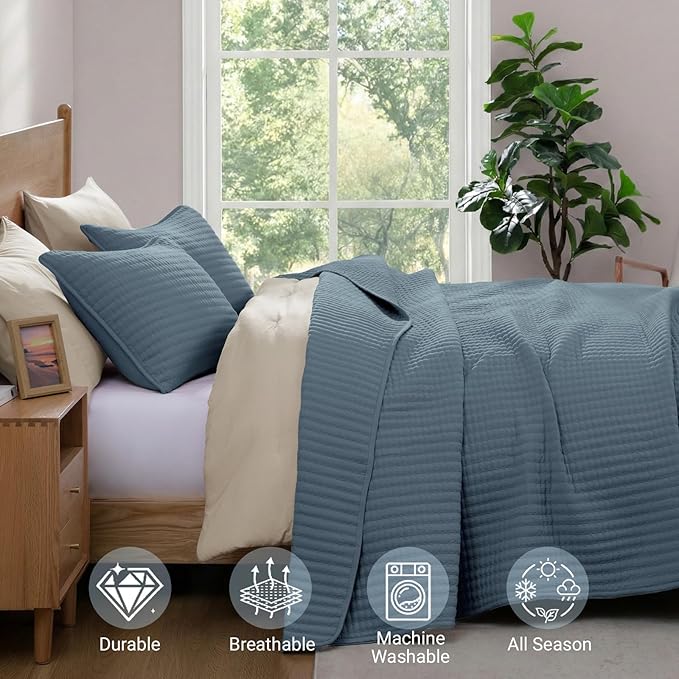 WRENSONGE King Size Quilt-3 Pieces Lightweight Bedspreads Oxford Blue King - Image 4
