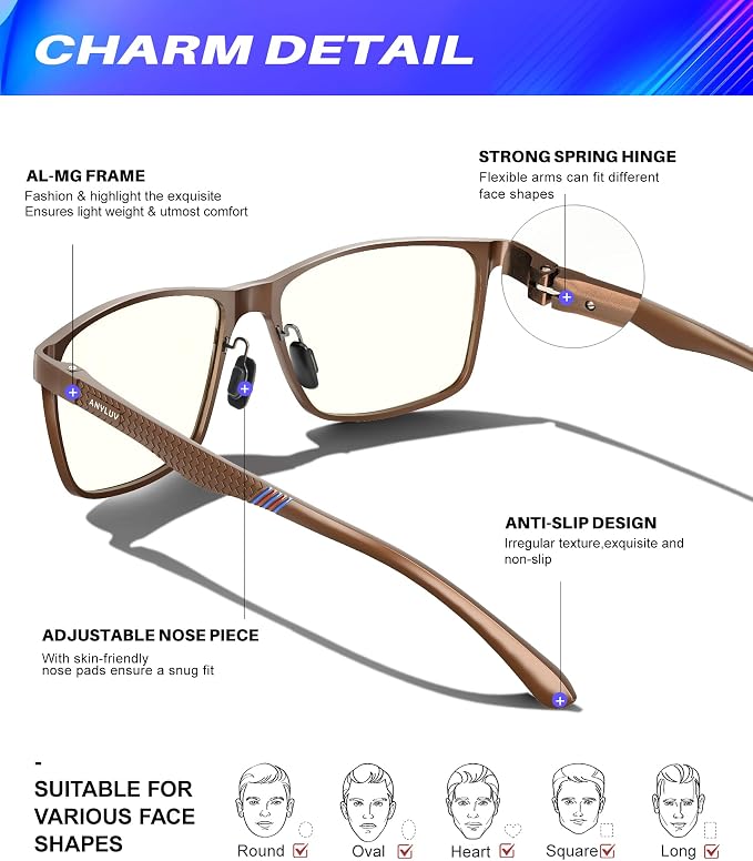 ANYLUV Blue Light Glasses Men, Relieve Eyestrain and Eye Protection, Al-Mg - Image 3