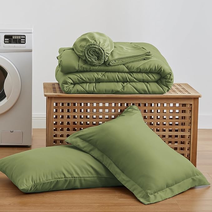 Love's cabin Twin Comforter Set Olive Green, 5 Pieces Twin Bed in a Bag - Image 6