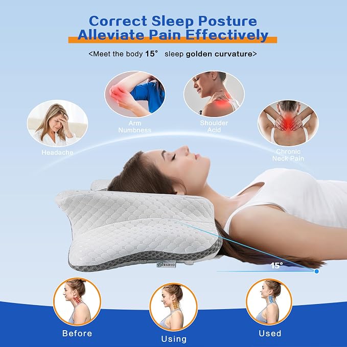 Pain Relief Cervical Pillow for Neck Support, Adjustable Ergonomic Pillow Cozy - Image 5