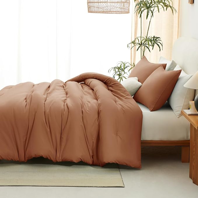 CozyLux Queen Comforter Set Pumpkin, 3 Pieces Solid Comforters Queen Size - Image 8