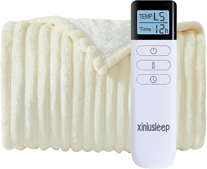 Heated Blanket Electric Blanket 62"x84", Soft Flannel Sherpa Electric Throw by XINIUSLEEP