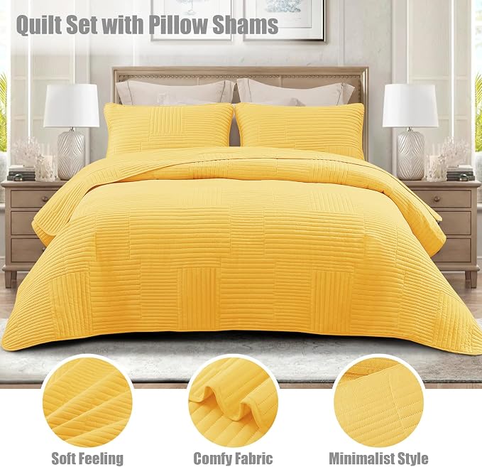 Whale Flotilla Ultra Soft Twin Quilt Bedding Set, Lightweight Microfiber Yellow - Image 2