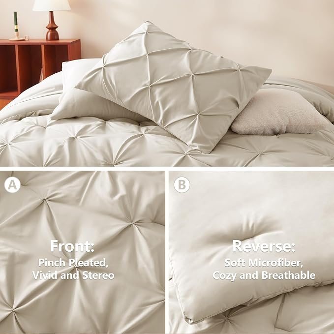 CozyLux California King Comforter Set Oatmeal - Image 3