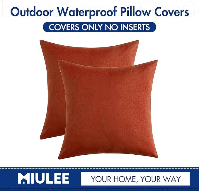 MIULEE Pack of 2 Decorative Outdoor Solid Waterproof Throw Pillow Covers Euro - Image 6