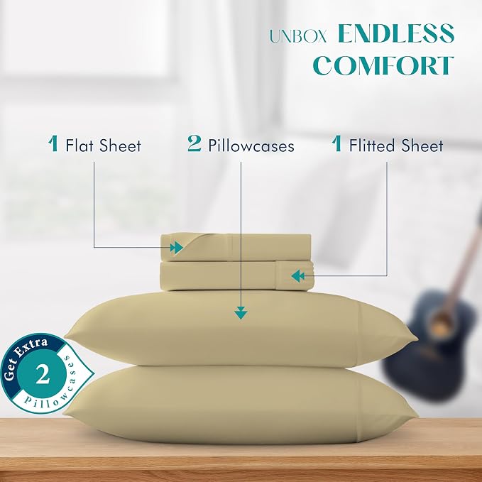 XOOX Linen 100% Egyptian Cotton Queen Sheet Set - Image 3
