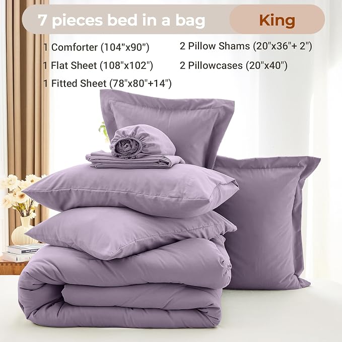 MUXHOMO 7 Pieces King Comforter Set, Soft Bed in a Bag King Size, All Season - Image 4