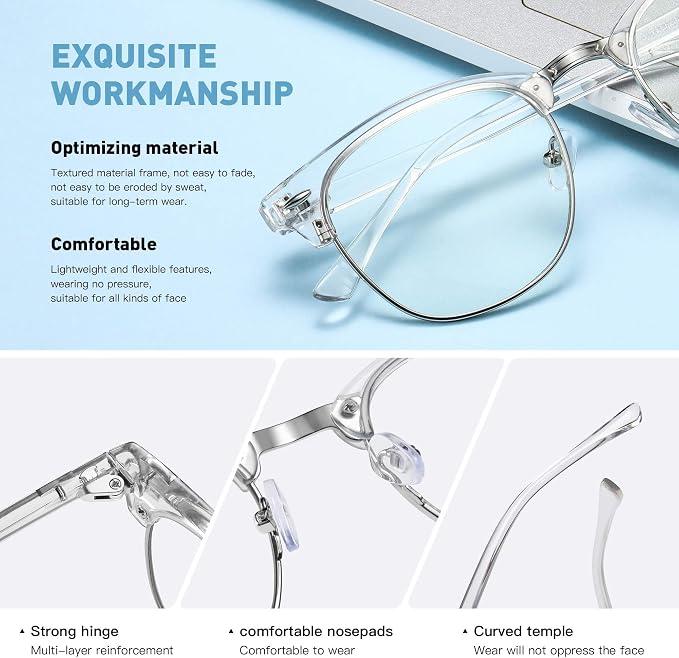 Blue Light Blocking Glasses Vintage Half Frame UV Clear Lens Anti Eyestrain - Image 3