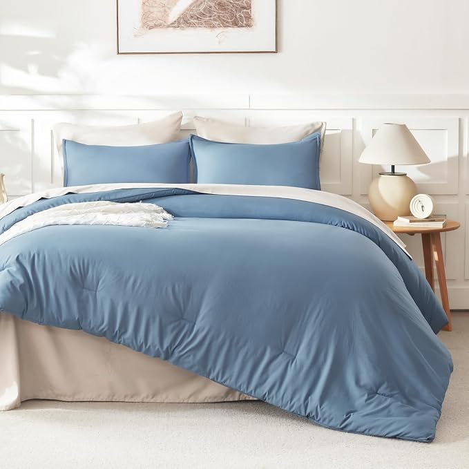 Litanika Oversized King Comforter Set Grayish Blue Super King Size, 3 Pieces - Image 6