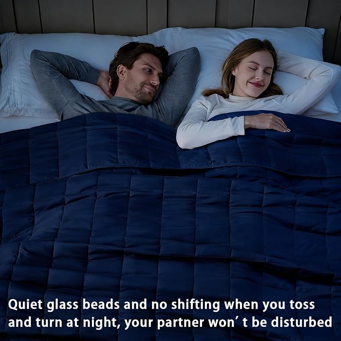 Navy Blue Weighted Blanket for Adults 20lbs, King Size Cooling Heavy Throw - Image 2