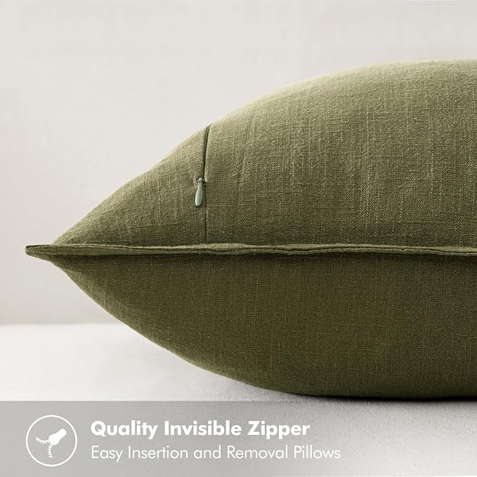 MIULEE Decorative Linen Pillow Covers 18x18 Inch Green ​Boho Farmhouse​ - Image 3