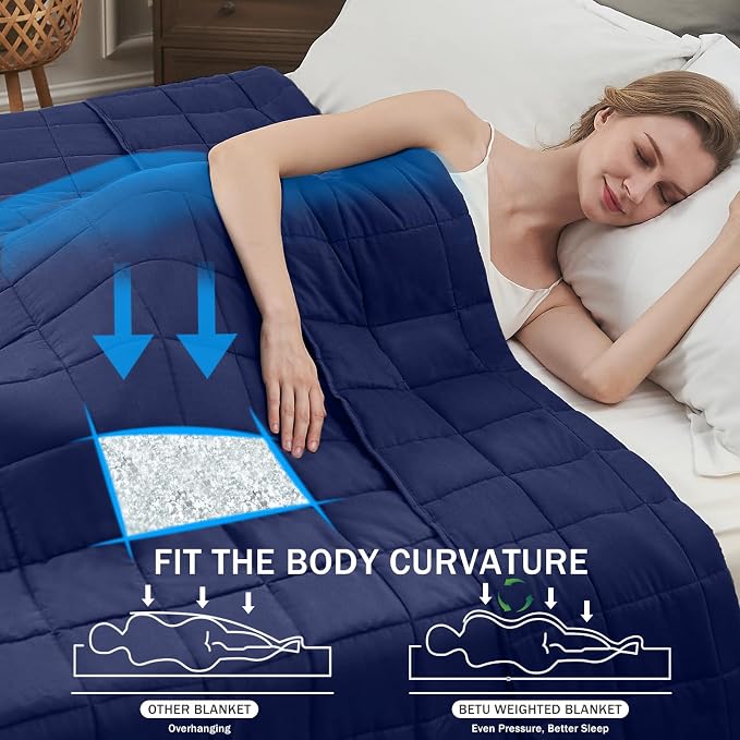 Navy Blue Weighted Blanket for Adults 15lbs, Twin Full Size Cooling Heavy Throw - Image 2