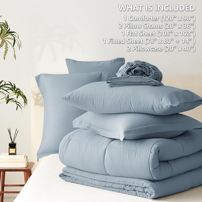 CozyLux Oversized King Comforter Sets Grayish Blue, 7 Pieces Bed in a Bag - Image 7