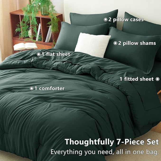 CozyLux King Size Comforter Set Forest Green, 7 Pieces Bed in a Bag King - Image 7