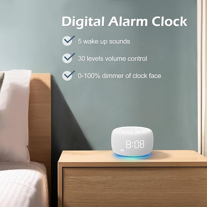Buffbee Sound Machine & Alarm Clock 2-in-1, 0-100% Clock Face Brightness - Image 6