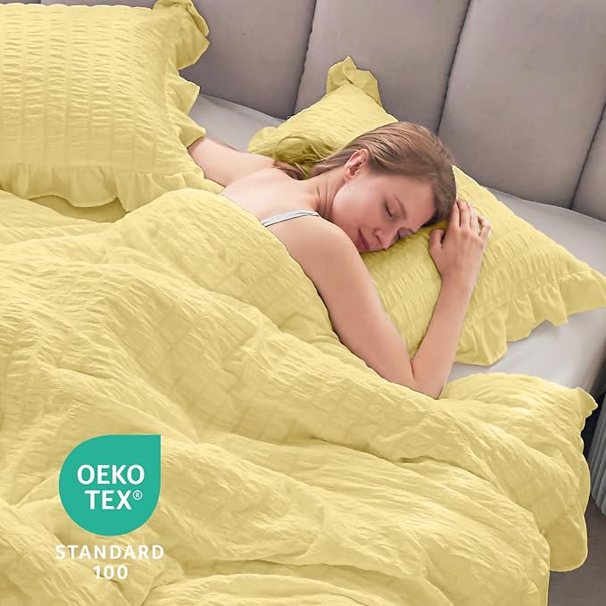 JOLLYVOGUE Twin Size Comforter Set, 2 Pieces Light Yellow Seersucker - Image 6
