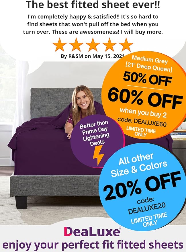 Queen Size Deep Pocket Fitted Sheet Real 16' Fit Perfectly 14'18' Mattress & - Image 2