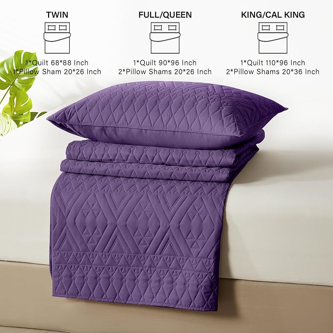 akkialla Twin Quilt Set, Dark Purple Lightweight Microfiber Bedspread Coverlet - Image 7