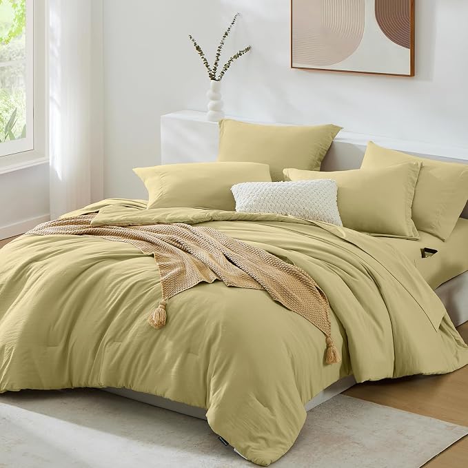 WRENSONGE King Comforter Set, 7 Pieces Hemp Soft Bed in a Bag King - Image 2