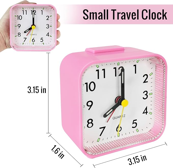 Lamisola Small Pink Kids Desk Alarm Clock, Analog Travel Battery Operated Clock - Image 2