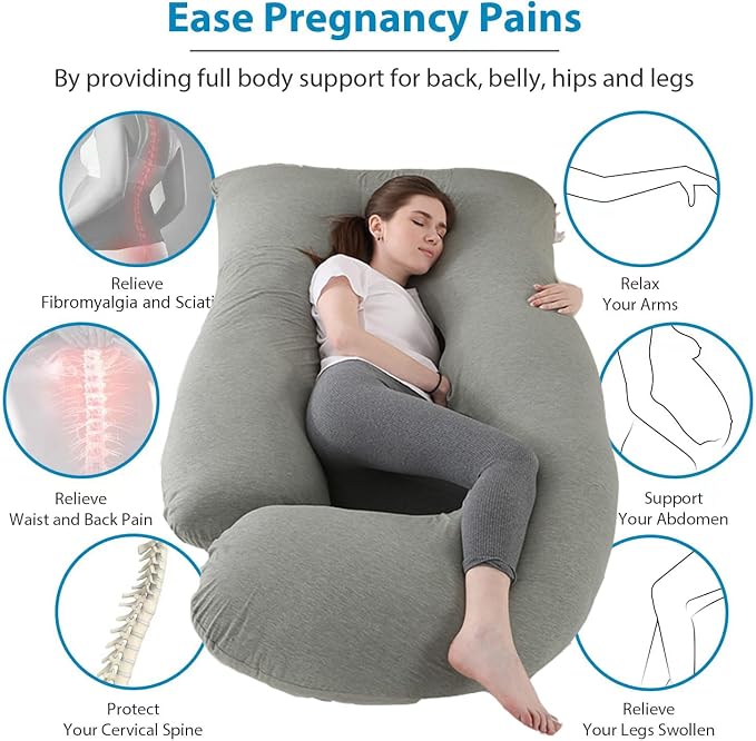 Jcickt Pregnancy Pillow J-Shaped Full Body Pillow, 59 inch Cool Fabric Easy to - Image 3
