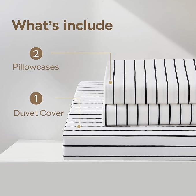 JELLYMONI 100% Natural Cotton 3pcs Striped Duvet Cover Sets, - Image 7