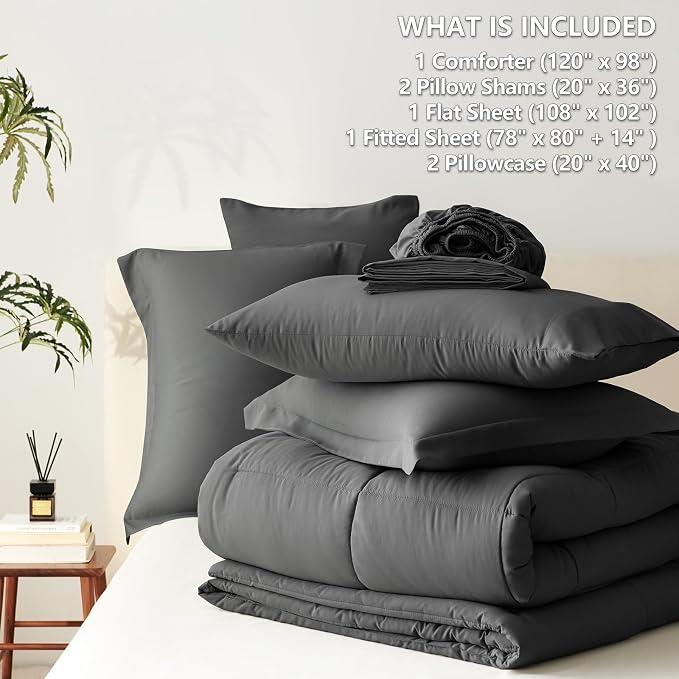 CozyLux Oversized King Comforter Sets Dark Grey, 7 Pieces Bed in a Bag - Image 5
