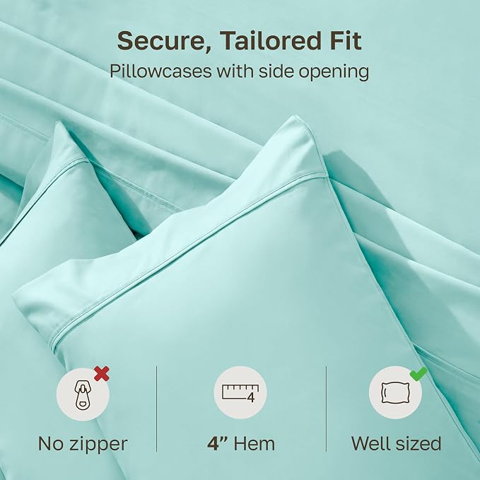 California Design Den 400 Thread Count 100% Cotton Pillowcases, Seafoam King - Image 4