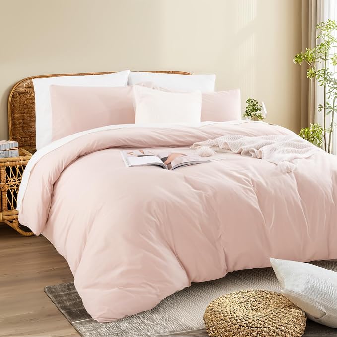 NEXHOME PRO Duvet Cover Set 100% Washed Cotton Full Size Linen Feel Textured - Image 4