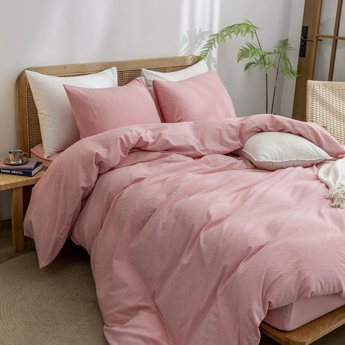 BESTOUCH Duvet Cover Set 100% Washed Cotton Linen Feel Super Soft Comfortable - Image 5