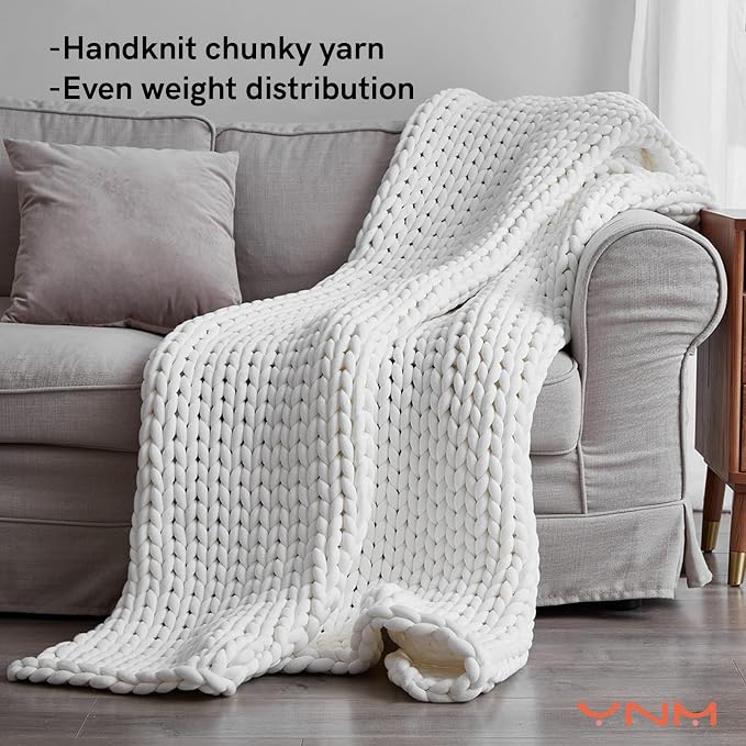 YnM Knitted Weighted Blanket, Hand Made Chunky Knit Weighted Throw Blanket - Image 2