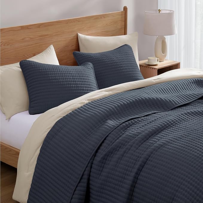 WRENSONGE Queen Quilt-3 Pieces Lightweight Bedspreads Blue Grey Queen Size - Image 5