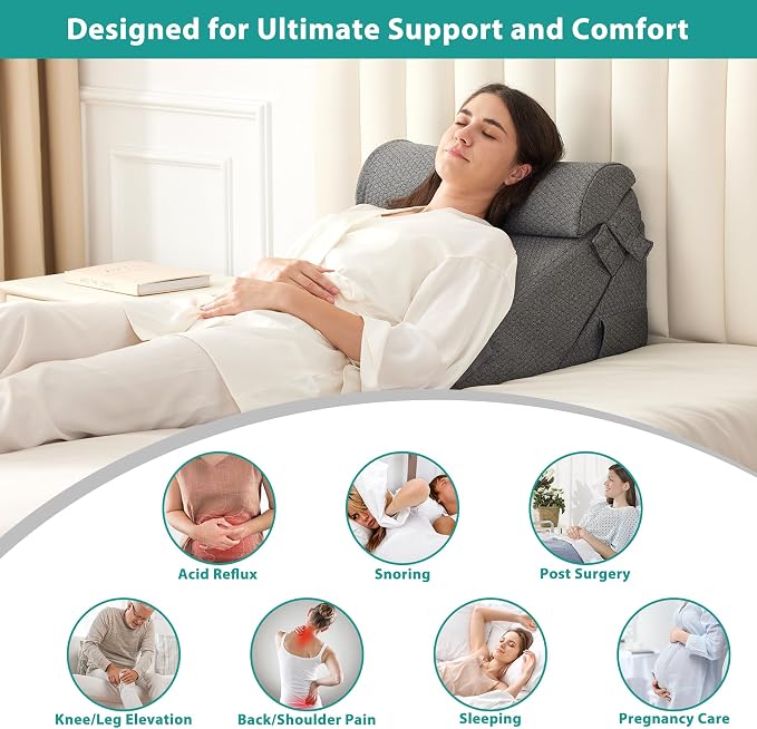 Bedluxe 3Pcs Orthopedic Bed Wedge Pillow Set, Foam Wedge Pillow Post Surgery - Image 6